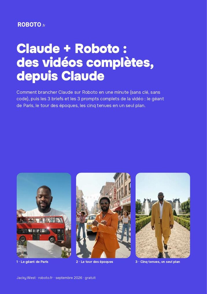 Couverture du guide — Claude + Roboto : des vidéos complètes, depuis Claude